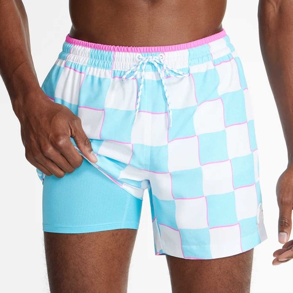 Chubbies "The Pawns" Swim Trunks Blue White Checkerboard size small - Picture 1 of 8